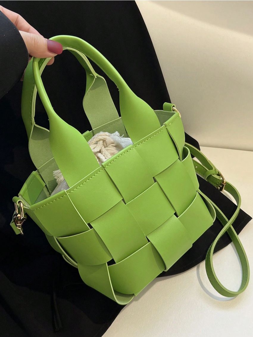 Braided Design Bucket Bag Small With Inner Pouch