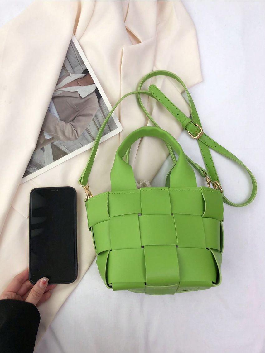 Braided Design Bucket Bag Small With Inner Pouch