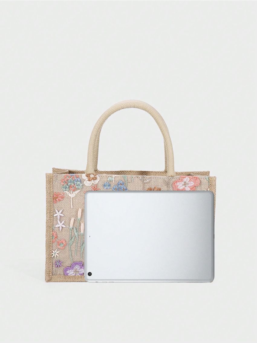 Small Tote Bag Double Handle Embroidery Beach Bag