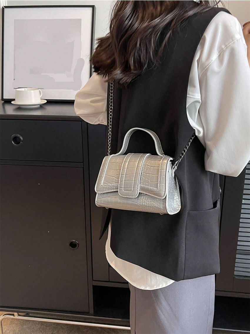 Crocodile Embossed Square Bag Mini Flap