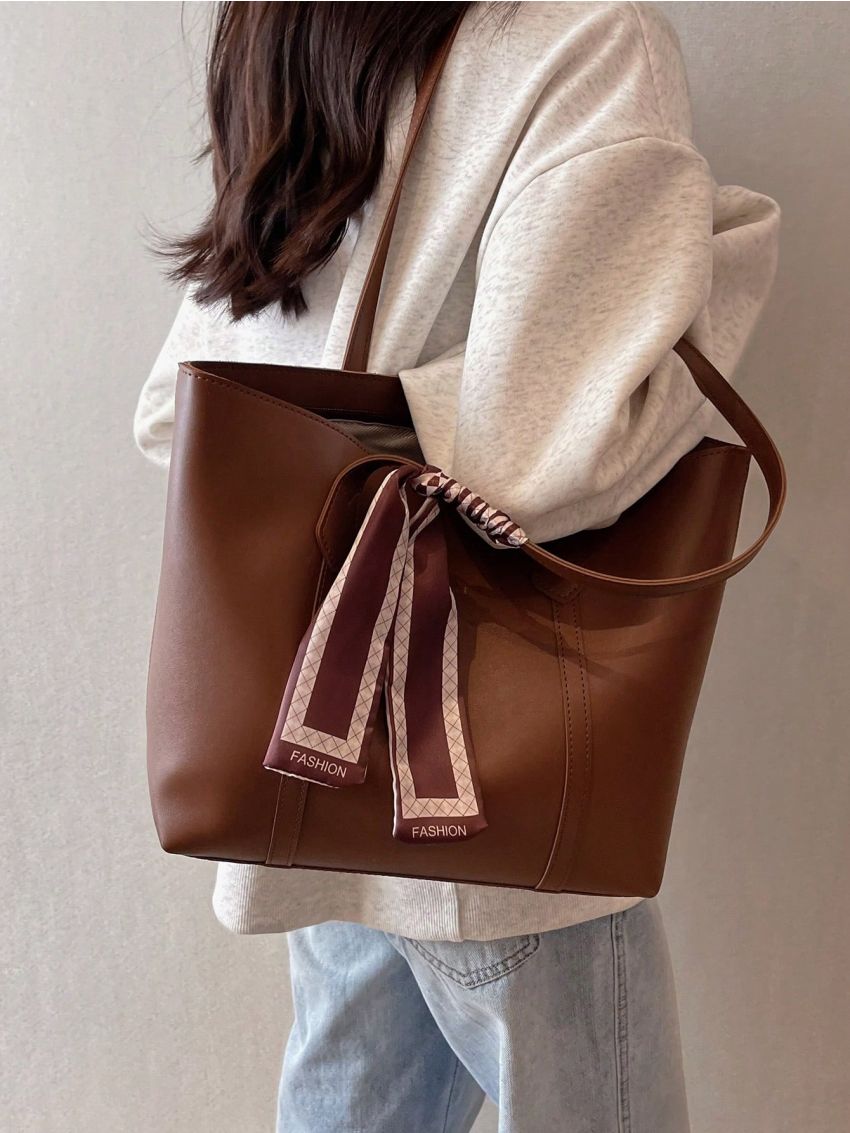 Twilly Scarf Decor Shoulder Tote Bag Medium