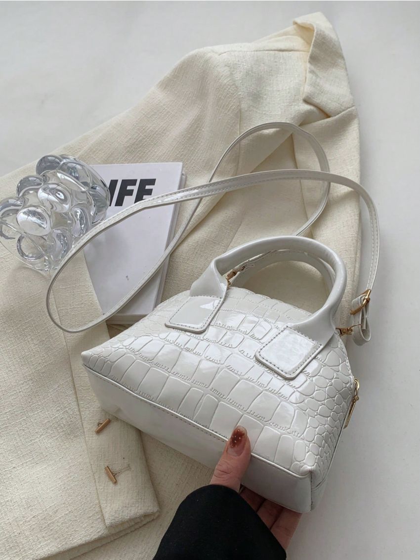 Crocodile Embossed Dome Bag Mini Zipper