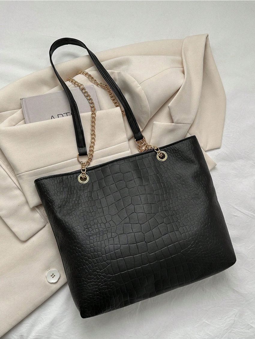 Crocodile Embossed Shoulder Tote Bag Small