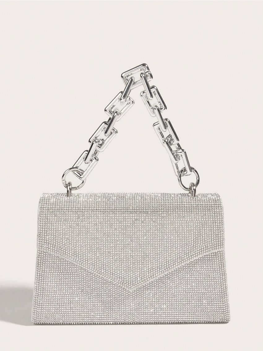 Small Flap Square Bag Rhinestone Decor Chain Handle