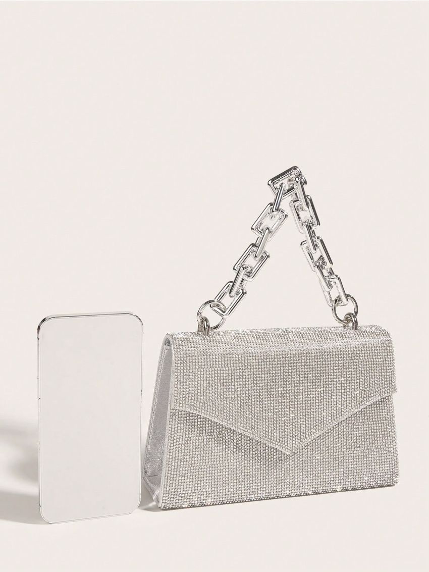 Small Flap Square Bag Rhinestone Decor Chain Handle