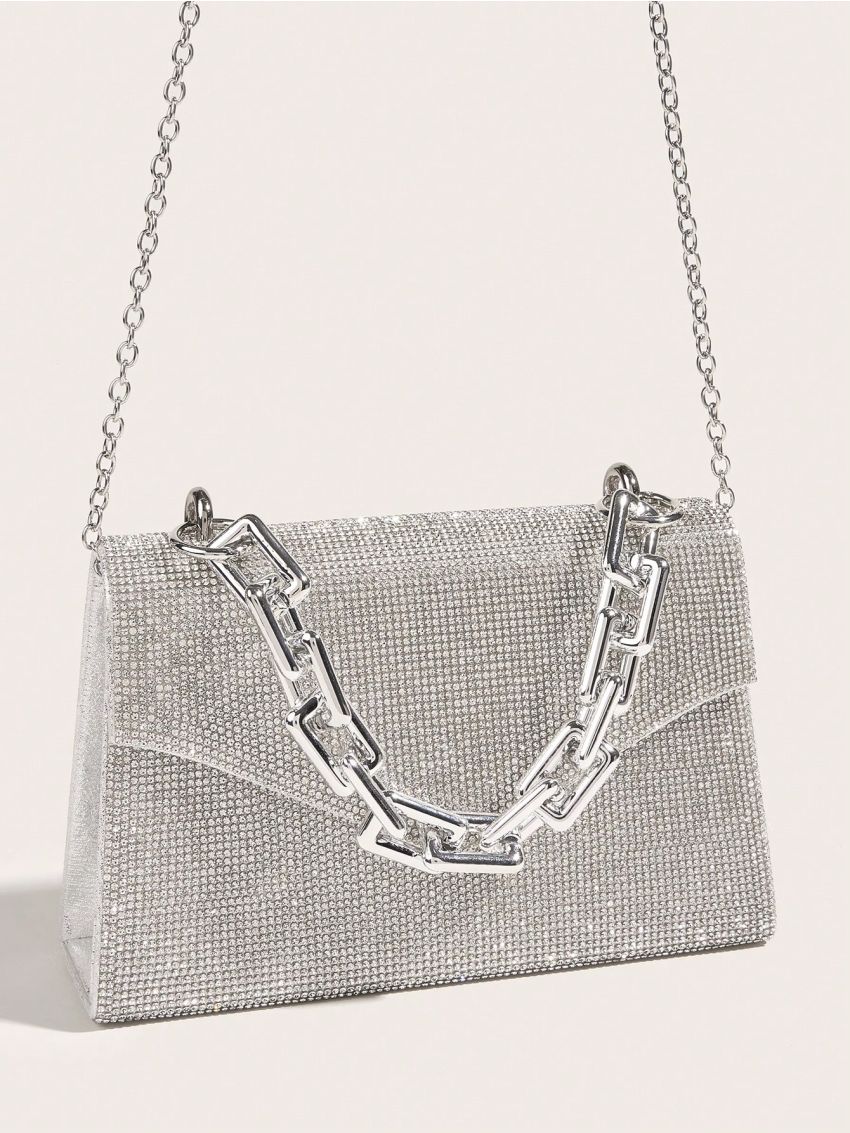 Small Flap Square Bag Rhinestone Decor Chain Handle