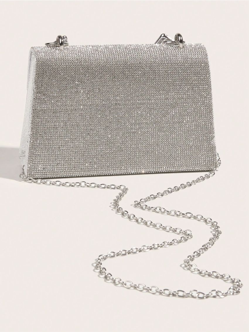 Small Flap Square Bag Rhinestone Decor Chain Handle