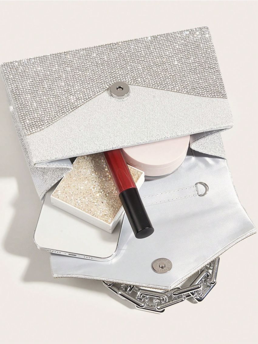 Small Flap Square Bag Rhinestone Decor Chain Handle
