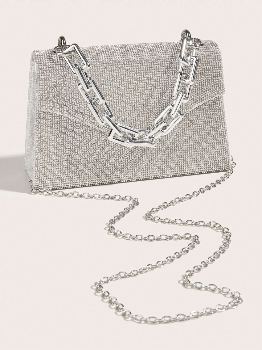 Small Flap Square Bag Rhinestone Decor Chain Handle