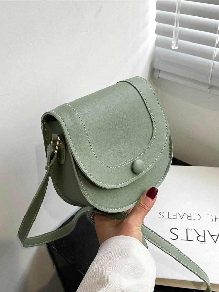 Mini Flap Saddle Bag Button Decor Minimalist