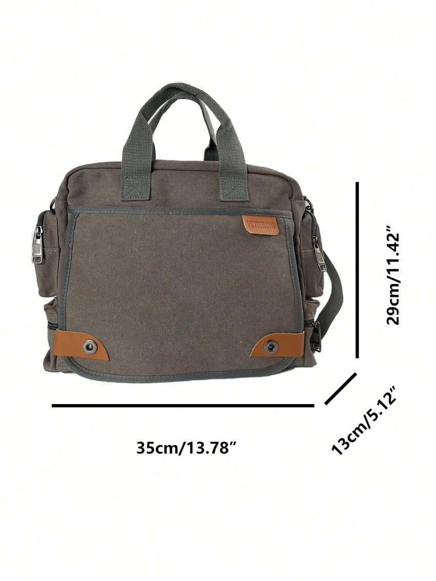 Letter Patch Decor Classic Multi-Pocket Briefcase For Business Work School Bag