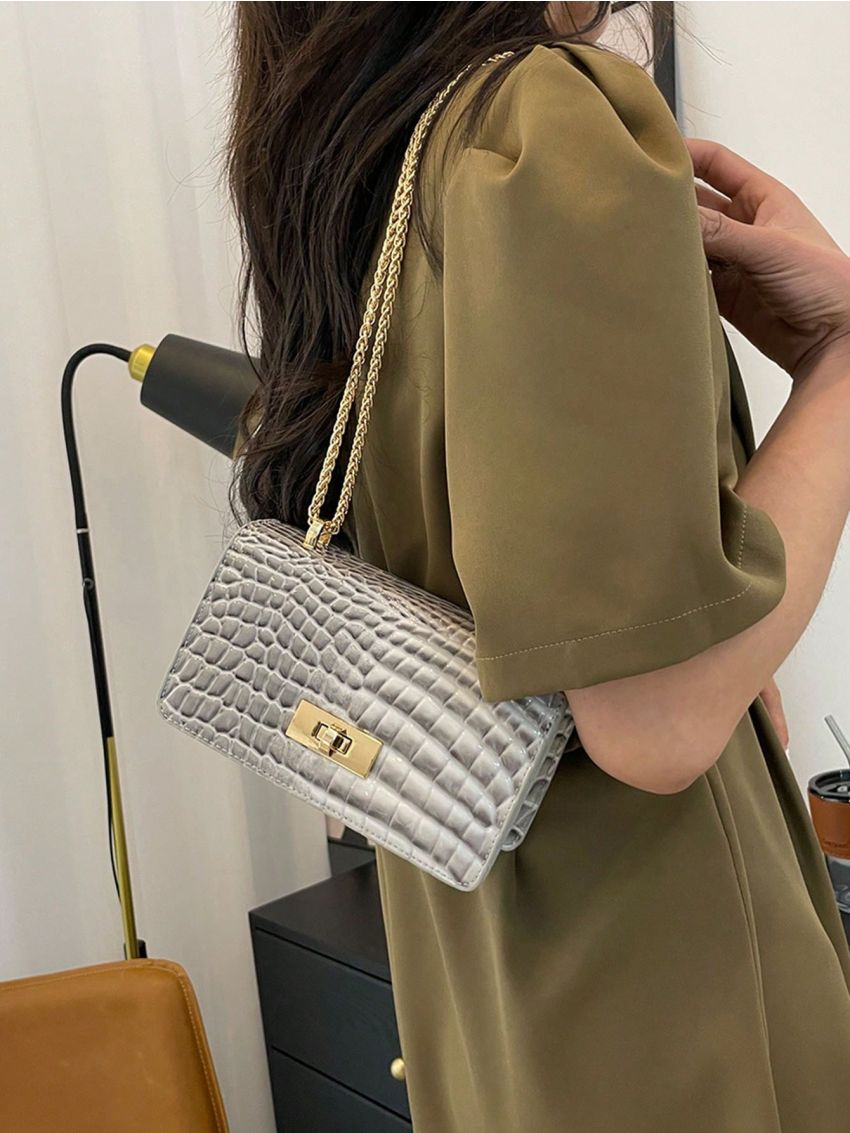 Mini Flap Square Bag Crocodile Embossed Turn Lock