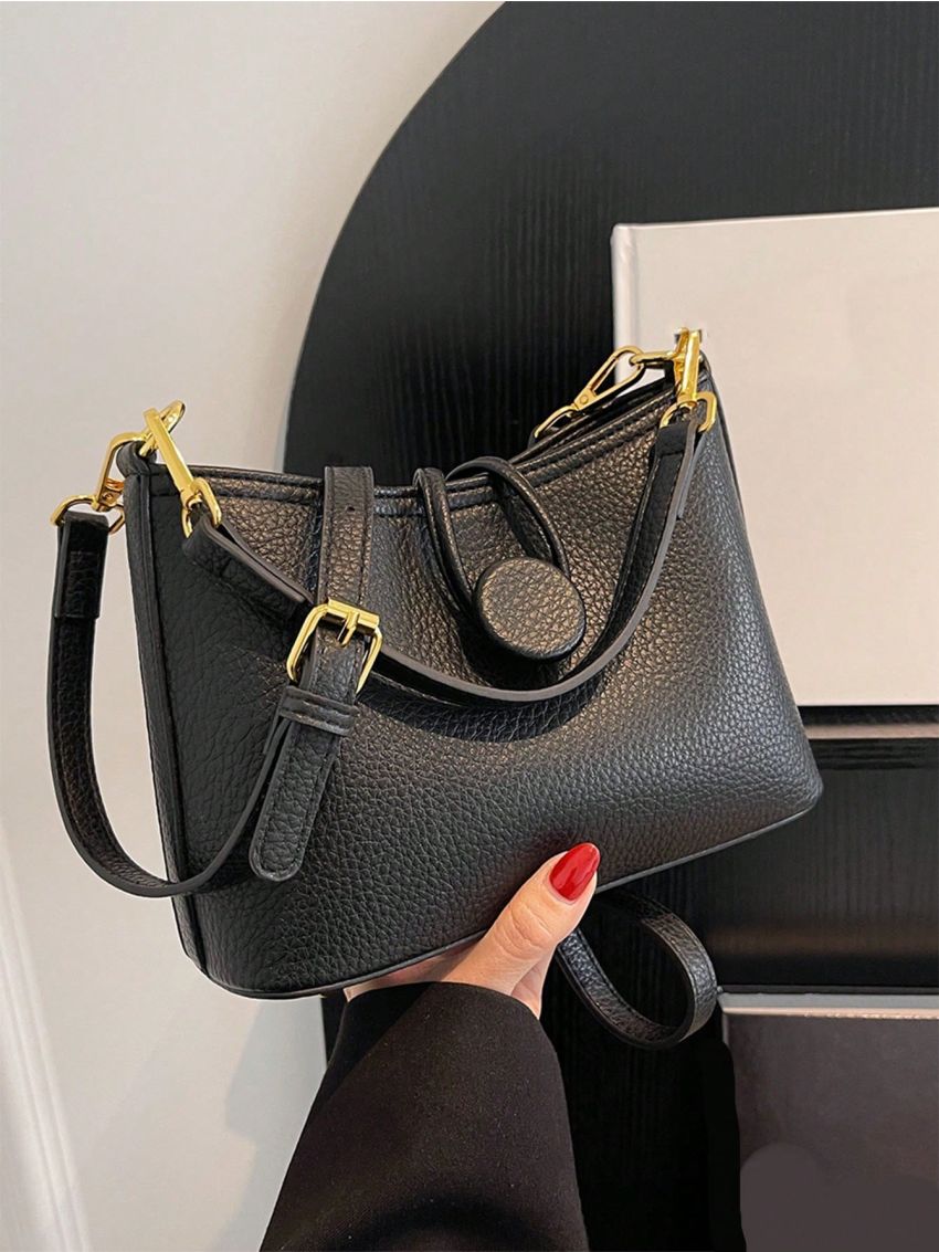 Litchi Embossed Bucket Bag Top Handle With Zipper PU