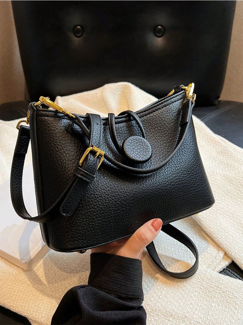 Litchi Embossed Bucket Bag Top Handle With Zipper PU