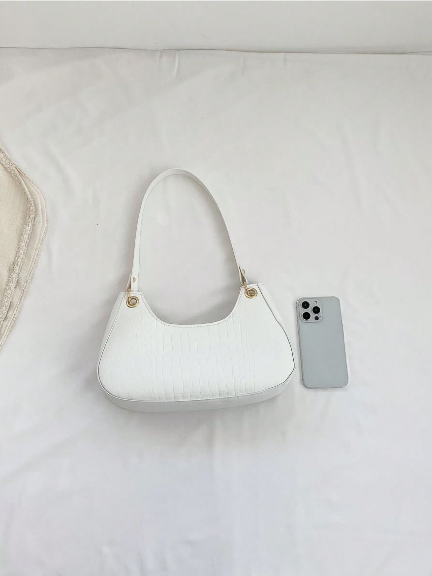 Crocodile Embossed Baguette Bag With Zipper