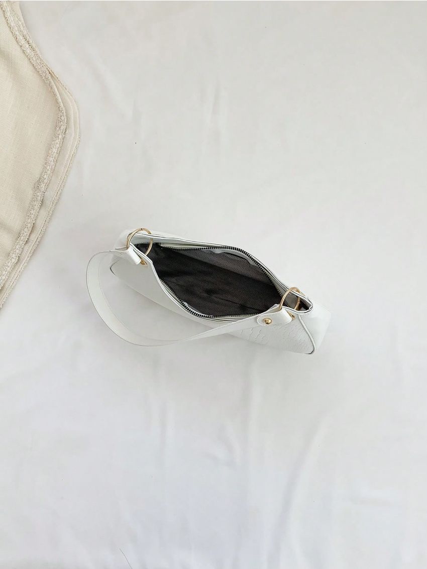 Crocodile Embossed Baguette Bag With Zipper