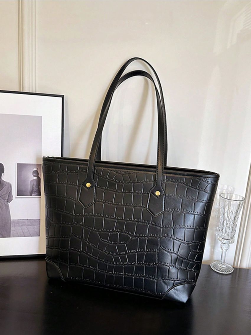 Large Capacity Tote Bag Crocodile Embossed Double Handle