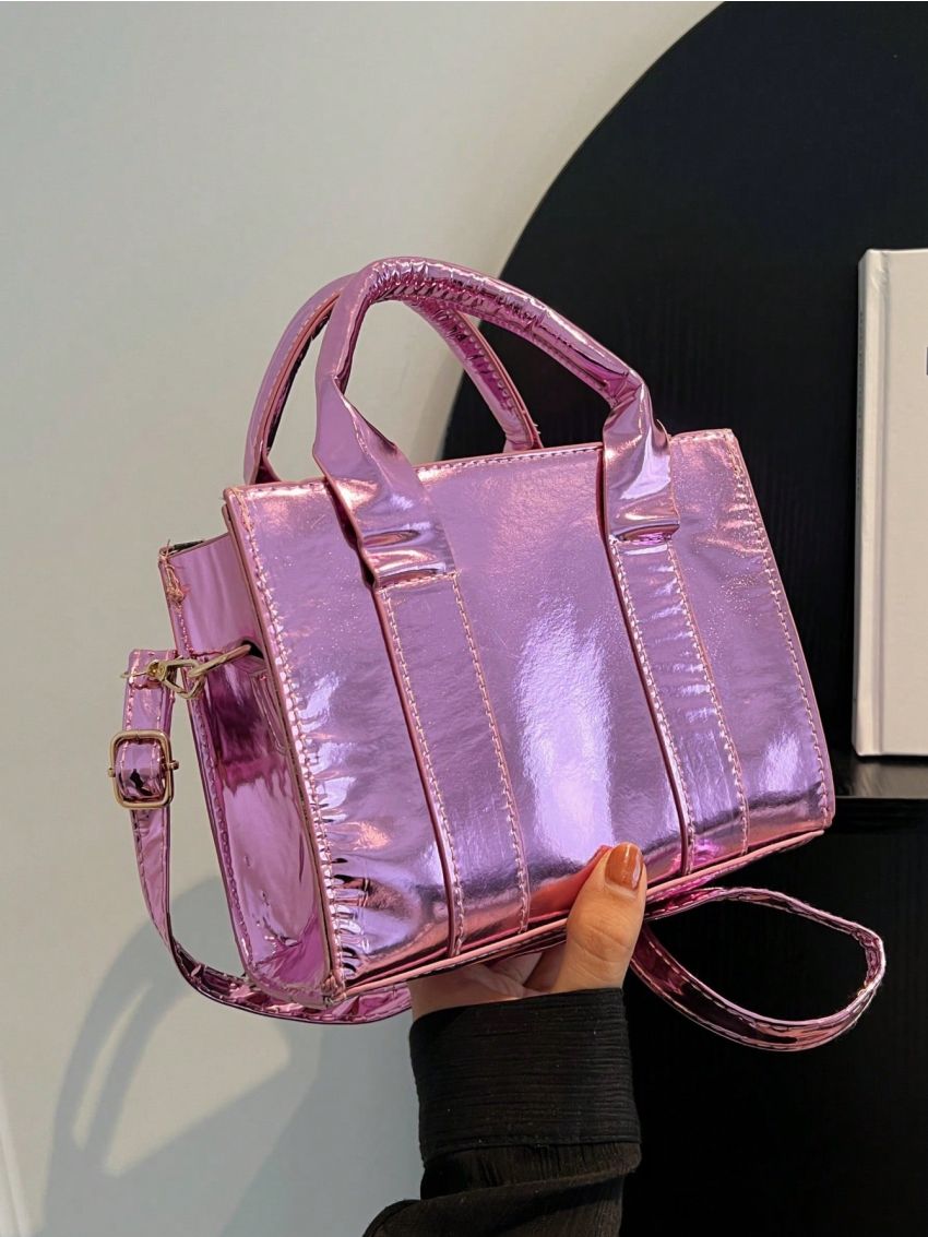 New Metallic Simple Women's Handbag Oblique Shoulder Bag