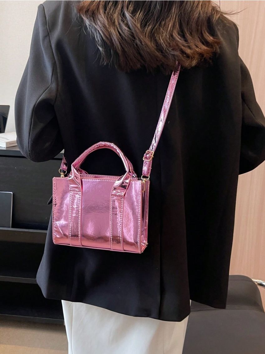 New Metallic Simple Women's Handbag Oblique Shoulder Bag
