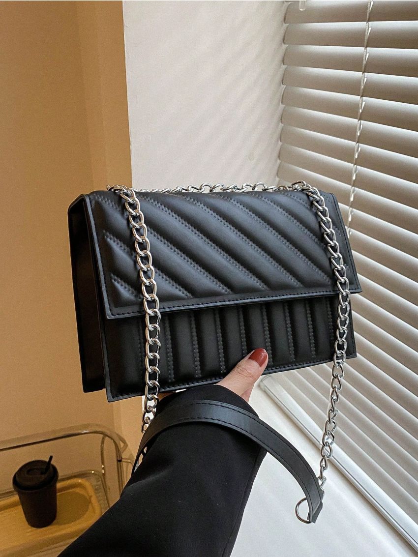 Quilted Square Bag Hot Pink Chain Strap Flap