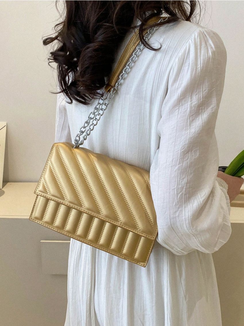 Quilted Square Bag Gold Chain Strap Flap