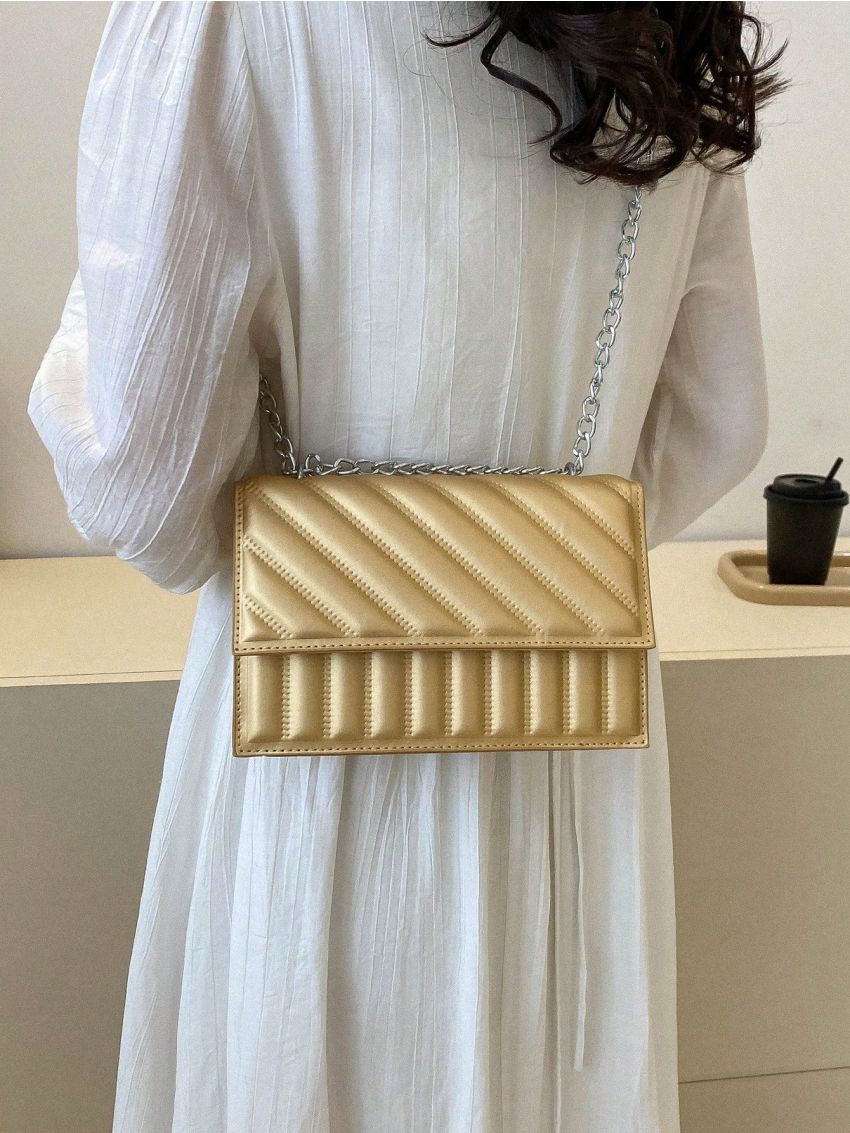 Quilted Square Bag Gold Chain Strap Flap