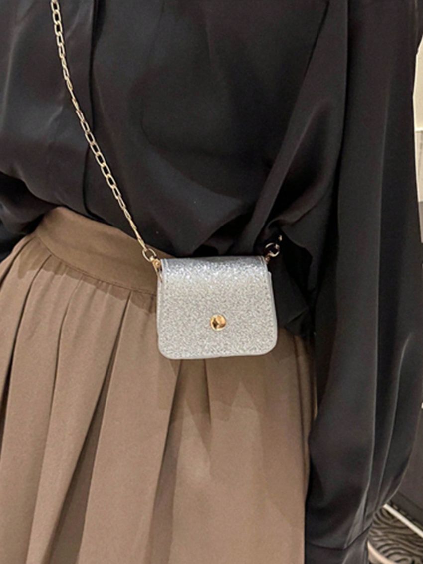 Mini Square Bag Silver Flap Chain Strap