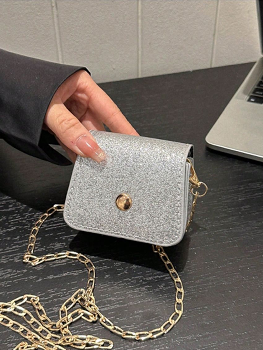 Mini Square Bag Silver Flap Chain Strap