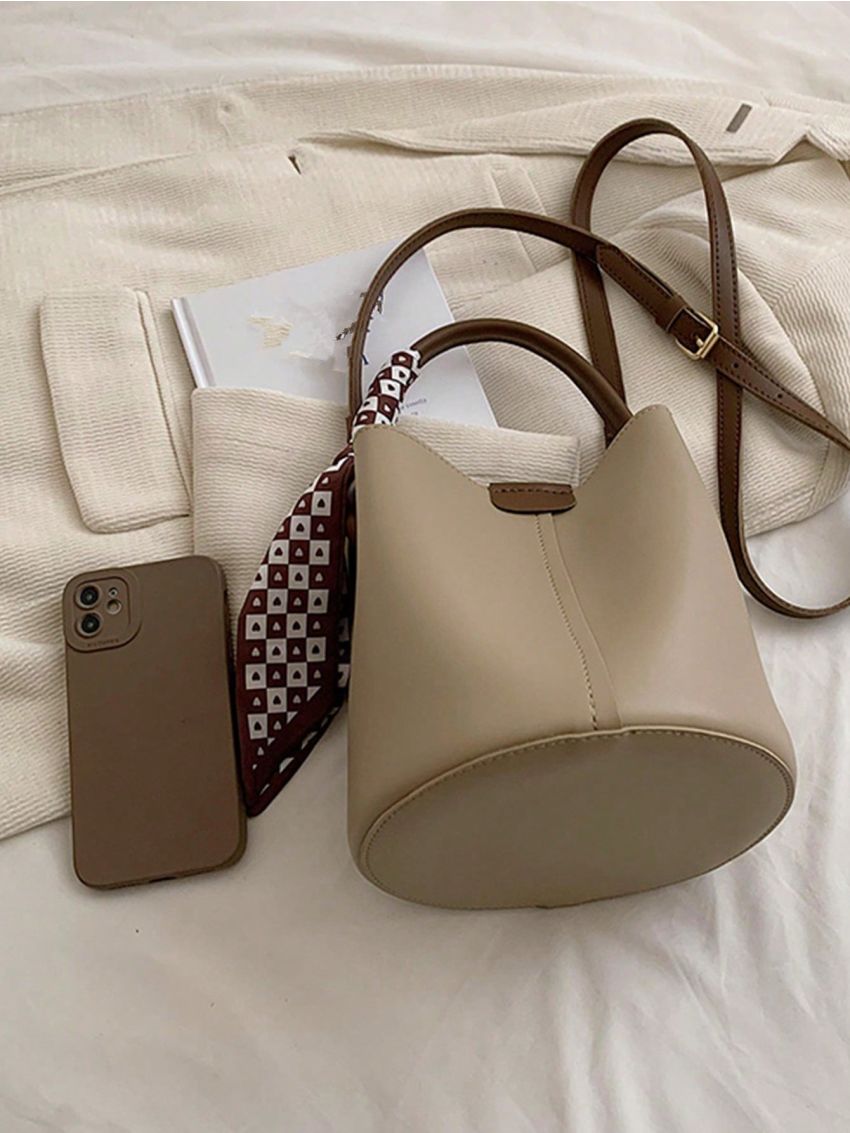 Mini Bucket Bag Stitch Detail Twilly Scarf Decor Top Handle For Work