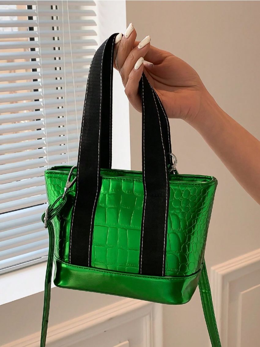 Mini Bucket Bag Crocodile Print Adjustable-strap