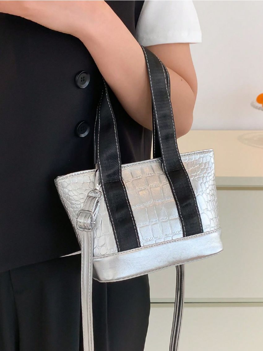 Mini Bucket Bag Crocodile Print Adjustable-strap