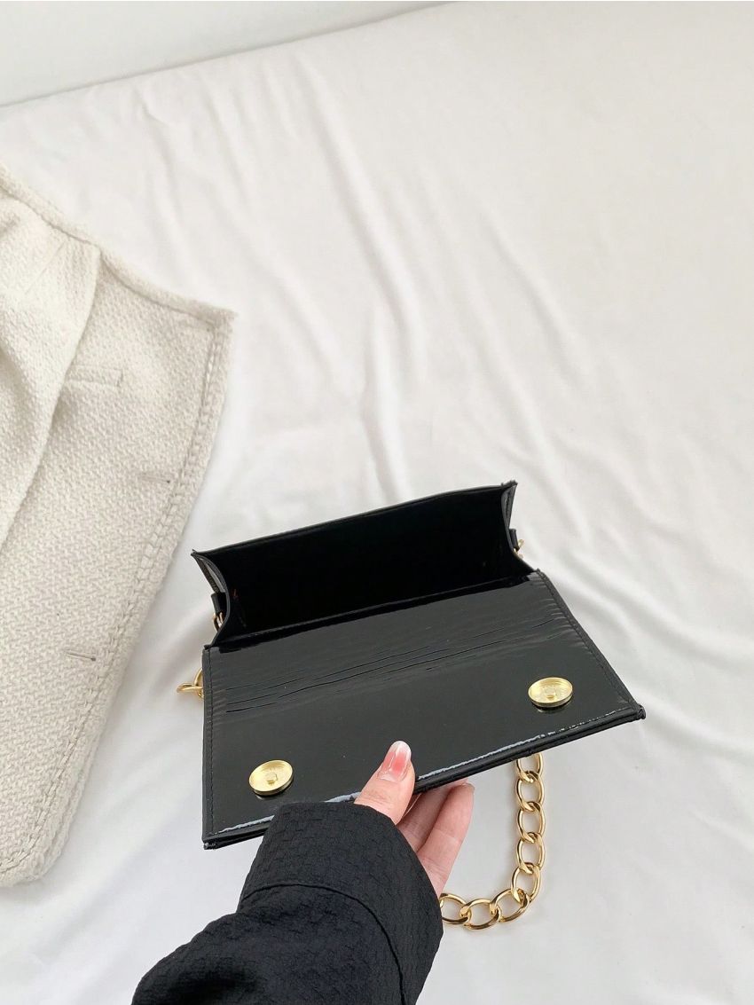 Mini Square Bag Fashionable Quilted Detail Flap Chain PU
