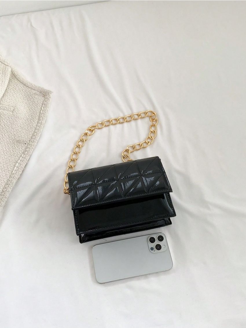 Mini Square Bag Fashionable Quilted Detail Flap Chain PU