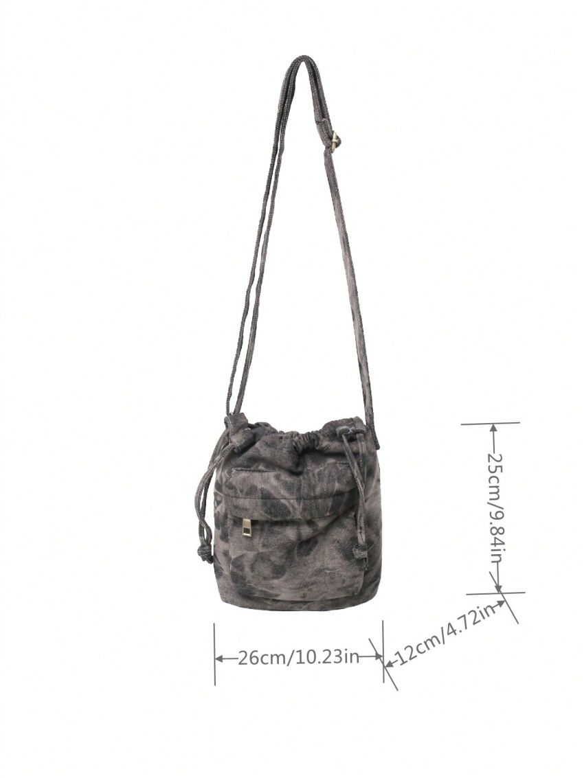 Pocket Front Bucket Bag Drawstring Design