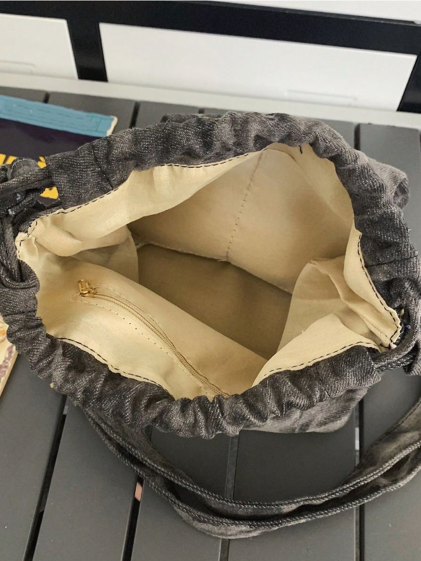 Pocket Front Bucket Bag Drawstring Design