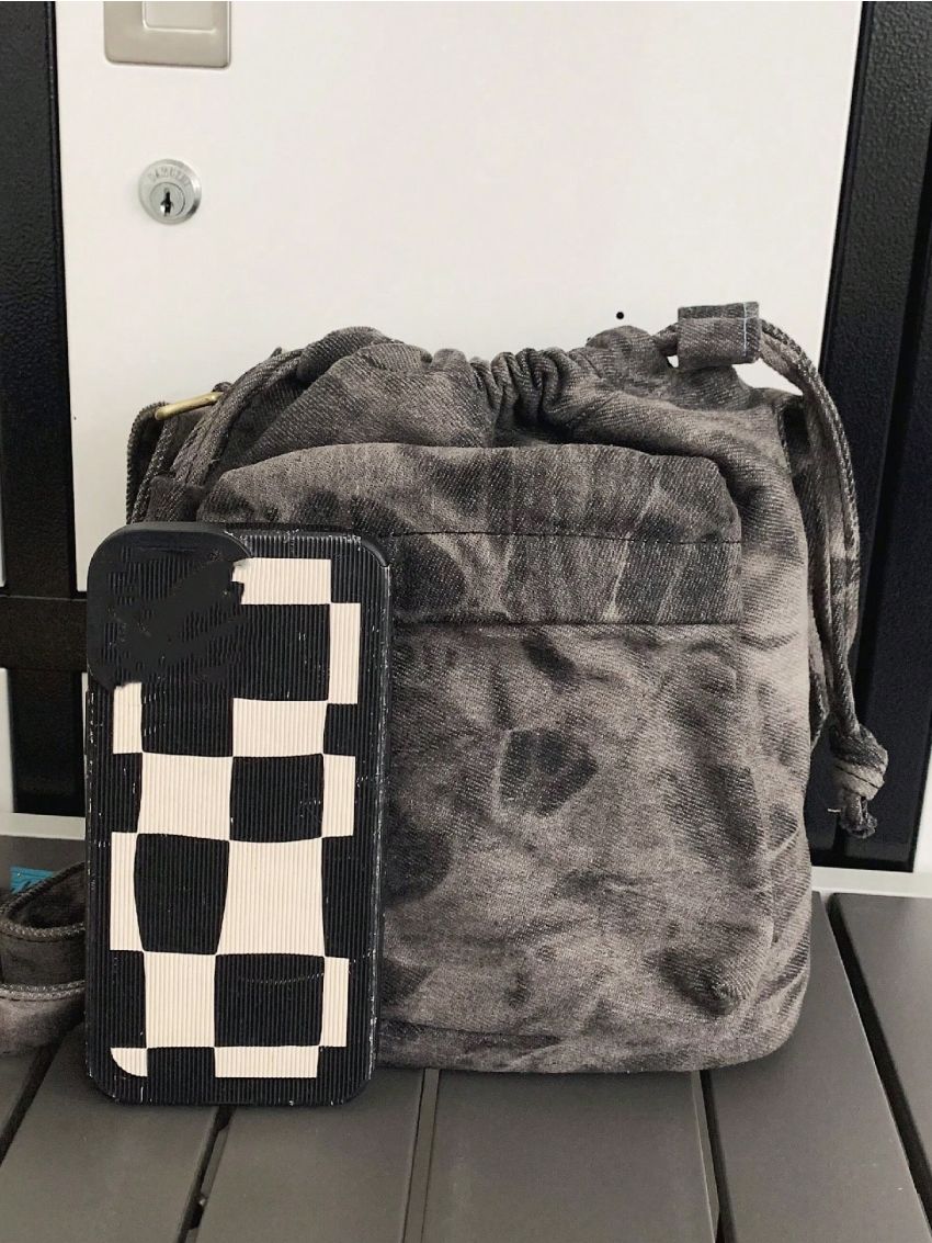 Pocket Front Bucket Bag Drawstring Design