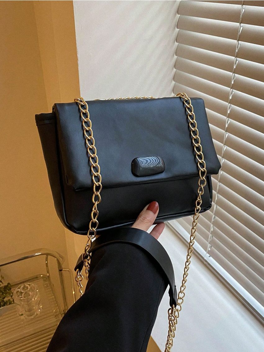 Mini Square Bag Chain Flap PU Black