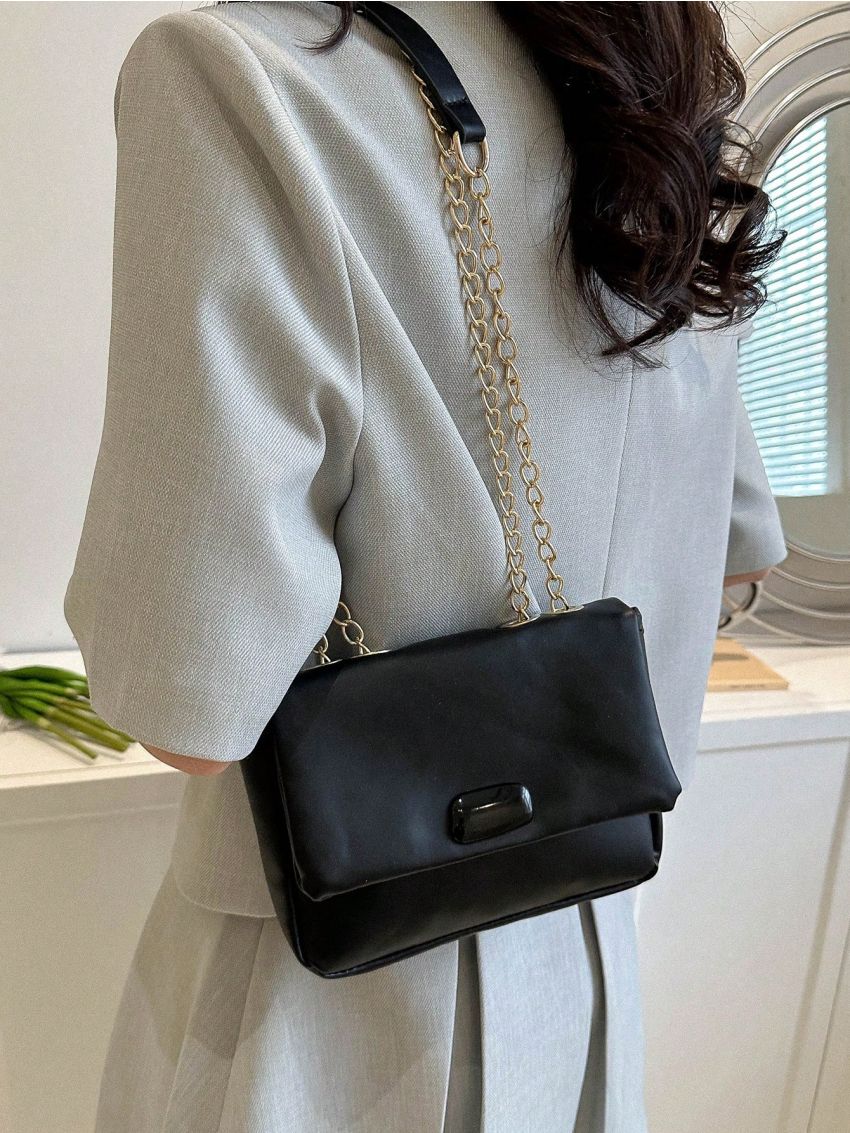 Mini Square Bag Chain Flap PU Black