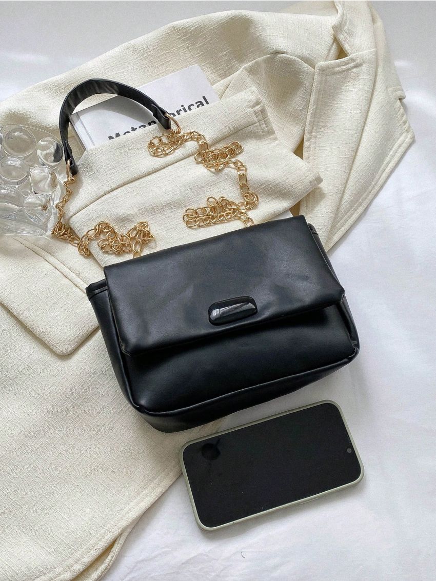 Mini Square Bag Chain Flap PU Black