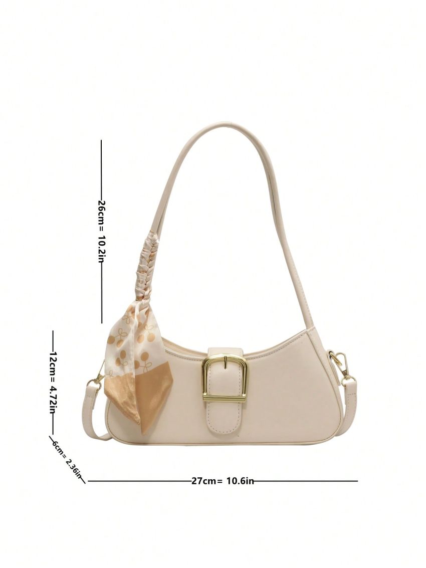 Twilly Scarf & Buckle Decor Baguette Bag Fashion White