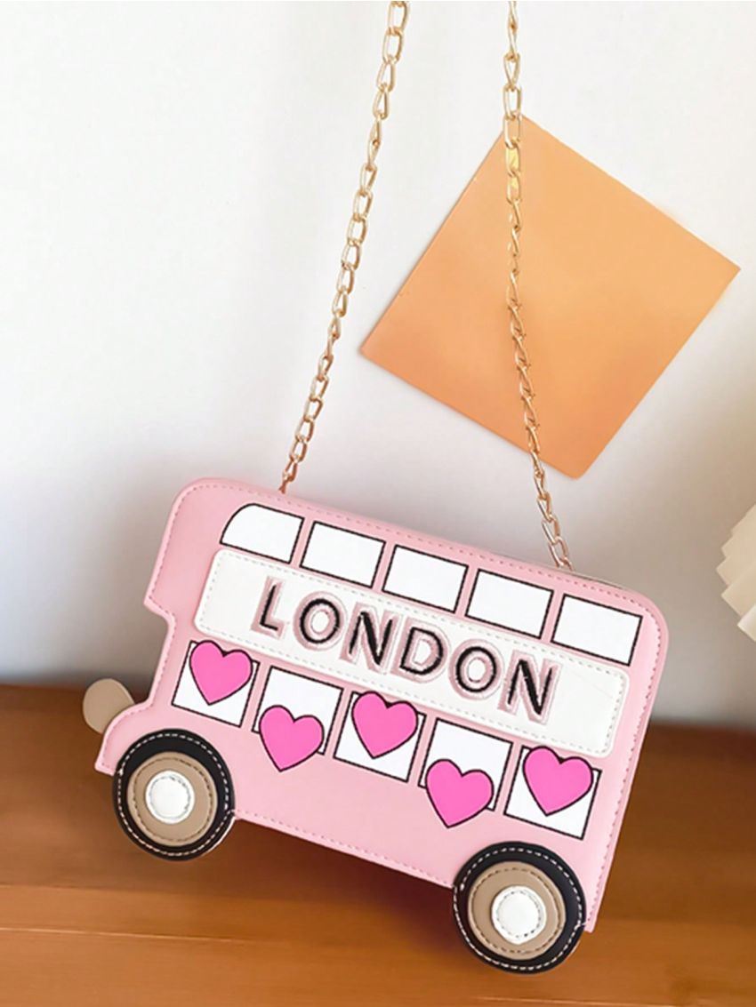 Cartoon Bus Design Zipper Square Bag Cute