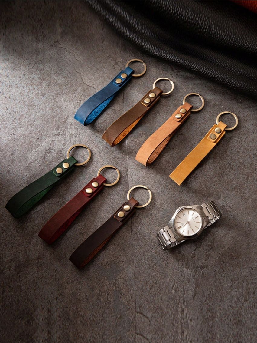 Studded Decor Bag Charm Genuine Leather Random Color