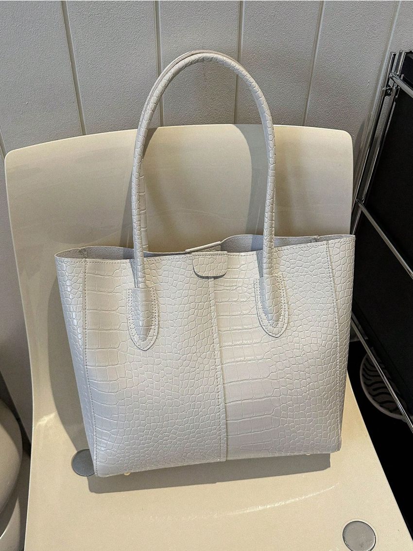 Crocodile Embossed Shoulder Tote Bag Small