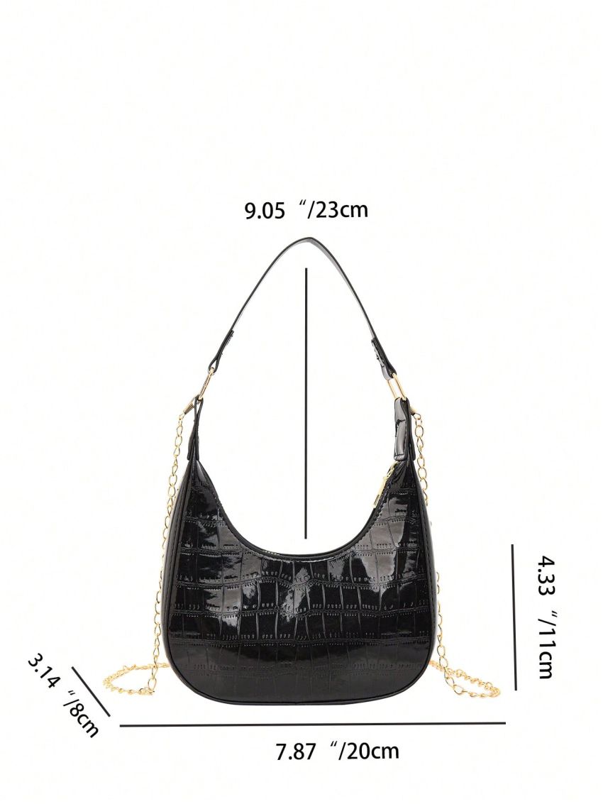 Crocodile Embossed Hobo Bag Mini Black