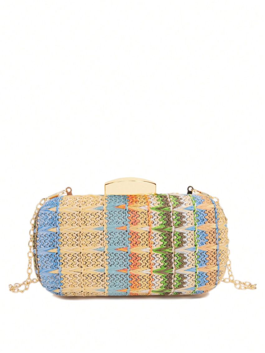 Mini Straw Bag Colorblock For Vacation