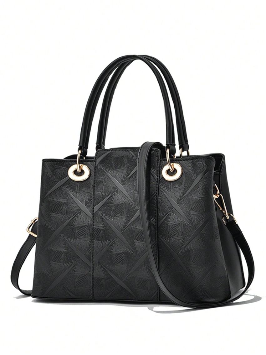 Medium Square Bag Embossed Detail Black