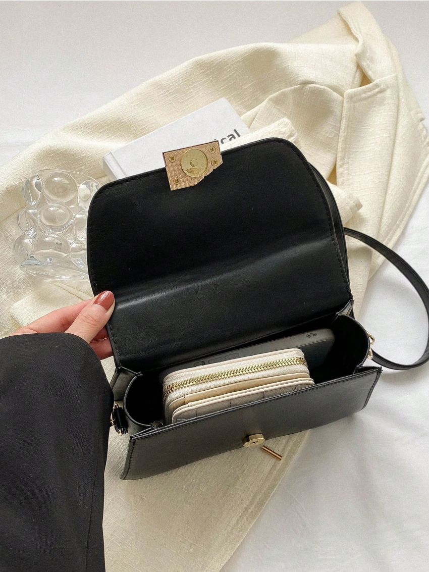 Small Novelty Bag Black Metal Decor Flap For Daily