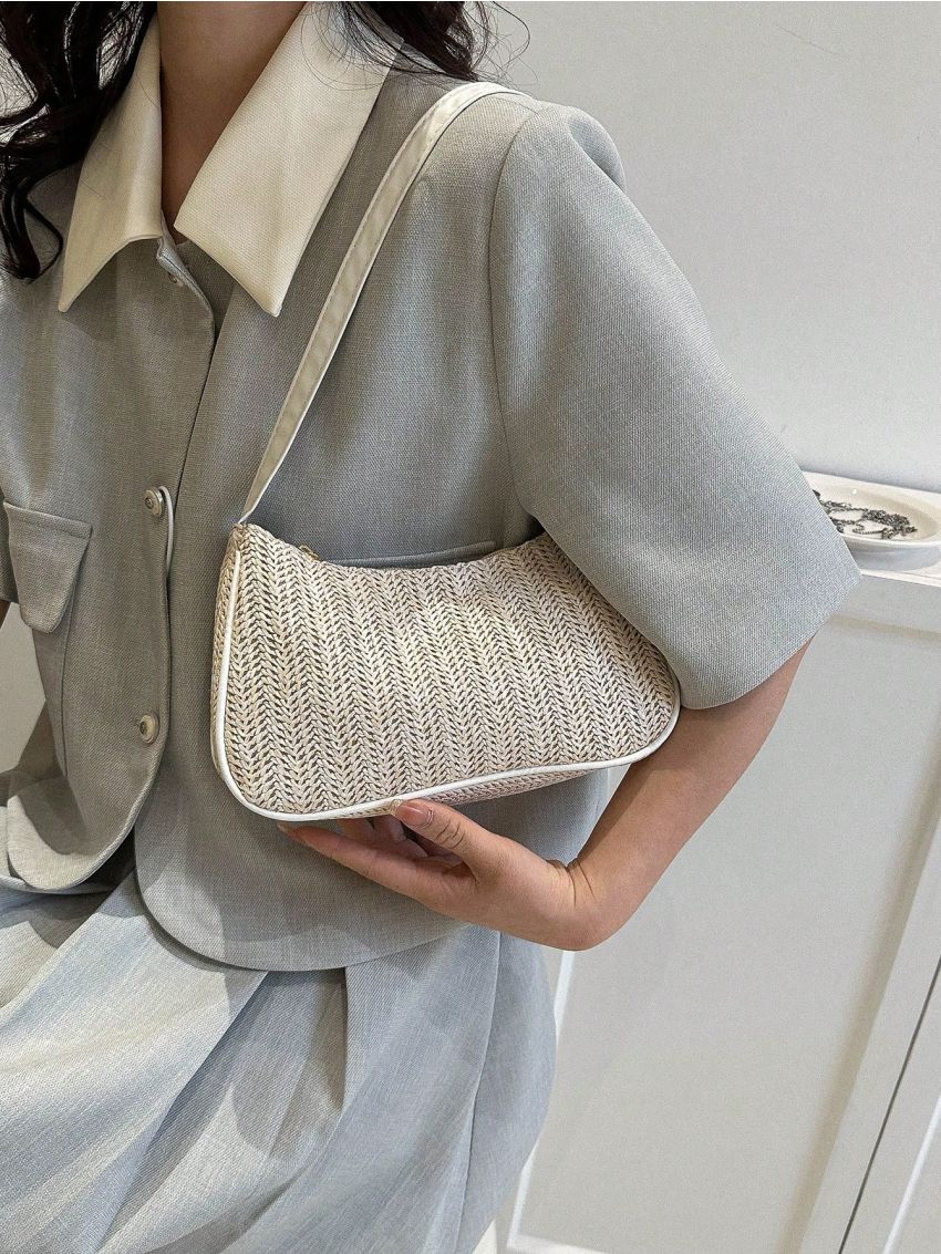 Small Straw Bag Contrast Binding