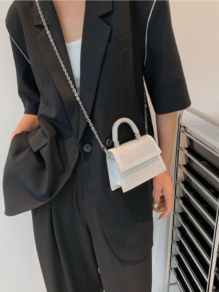 Studded Decor Square Bag Mini Flap