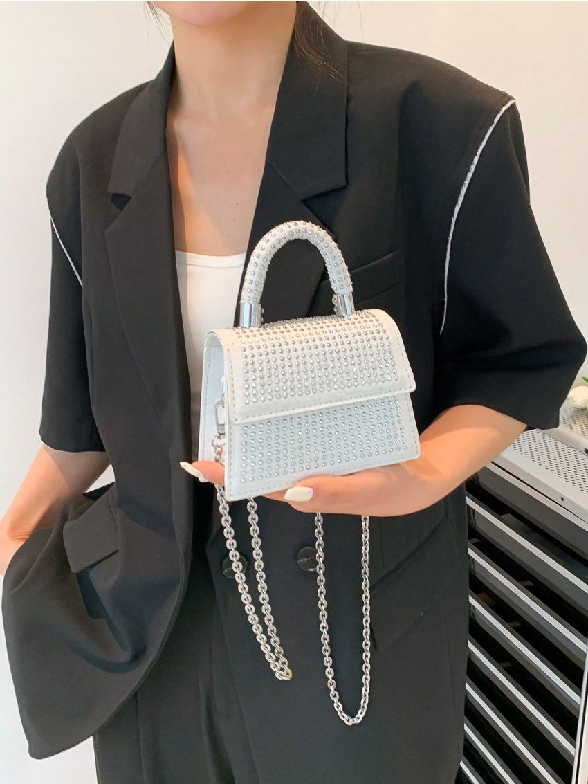 Studded Decor Square Bag Mini Flap
